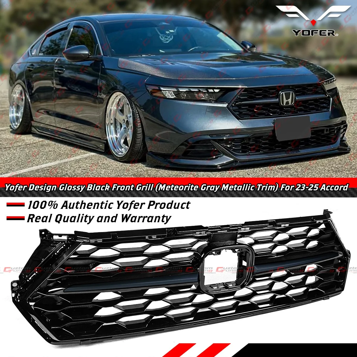 For 2023-2026 Honda Accord Yofer Black Front Mesh Grill Grille - Meteorite Gray Trim