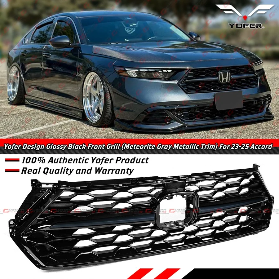 For 2023-2026 Honda Accord Yofer Black Front Mesh Grill Grille - Meteorite Gray Trim - Image 2
