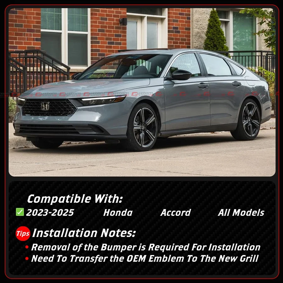 For 2023-2026 Honda Accord Yofer Black Front Mesh Grill Grille - Meteorite Gray Trim - Image 5