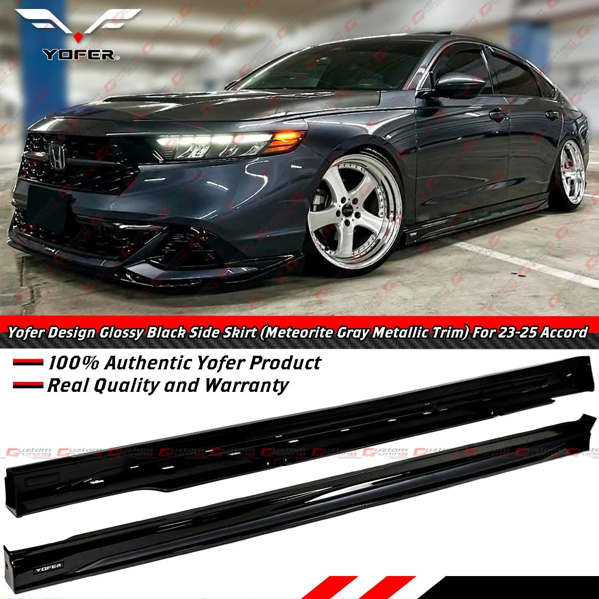 For 2023-2026 Honda Accord Yofer Black Side Skirt Extension - Meteorite Gray Trim