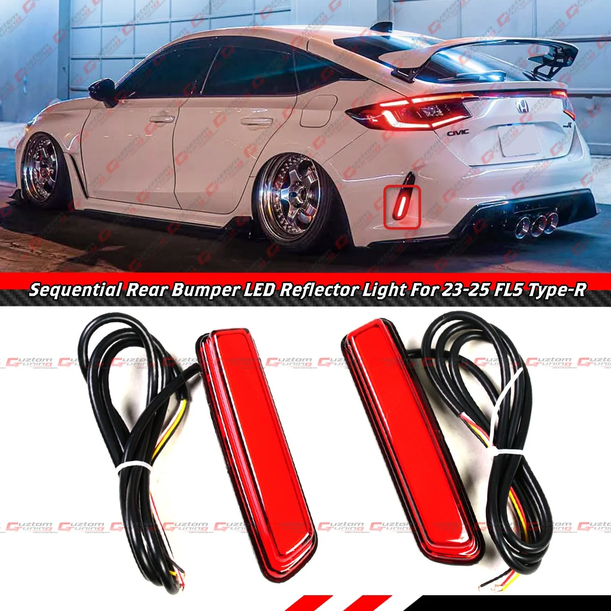 For 2023-2026 Honda Civic Type-R FL5 Rear Bumper Sequential LED DRL Side Reflector Light
