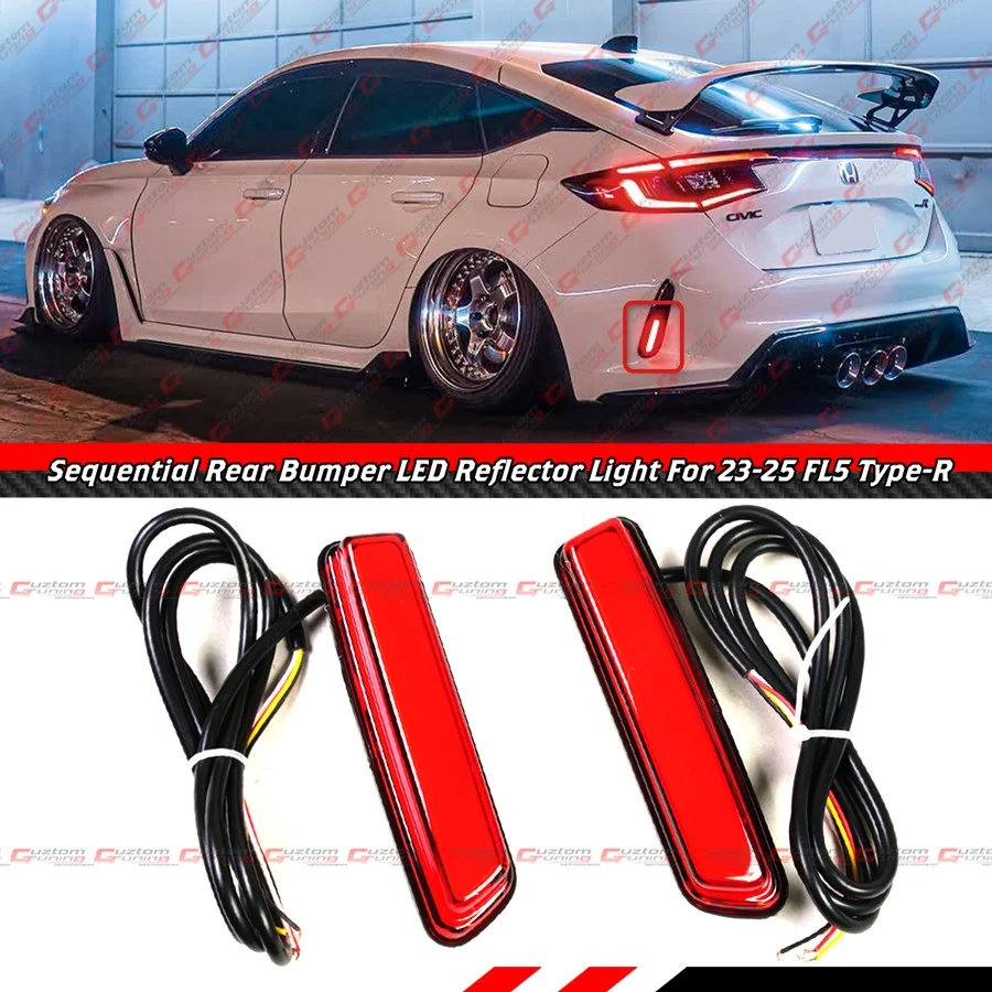 For 2023-2026 Honda Civic Type-R FL5 Rear Bumper Sequential LED DRL Side Reflector Light - Image 2