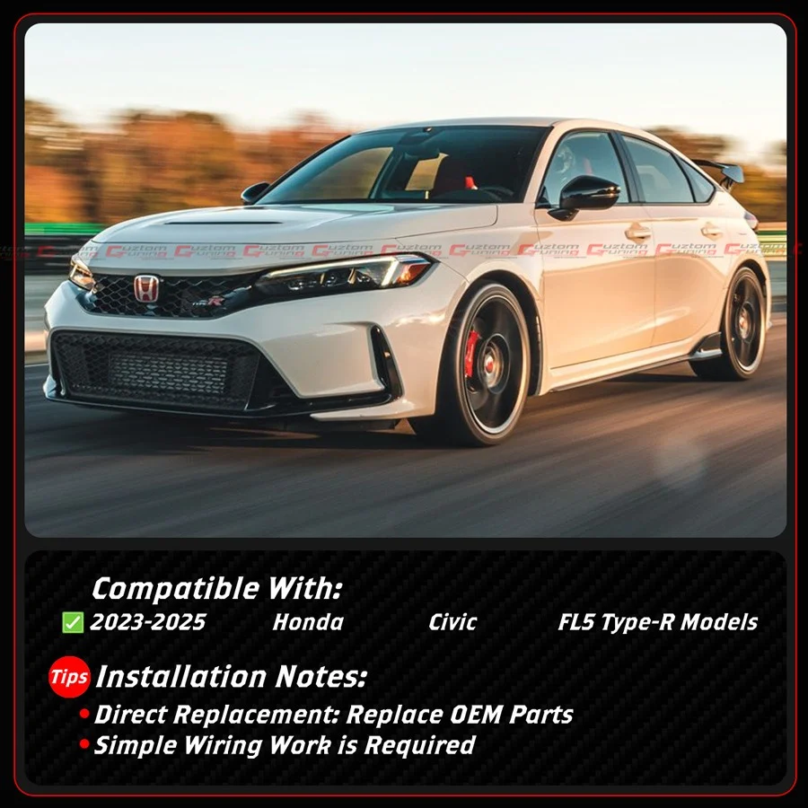 For 2023-2026 Honda Civic Type-R FL5 White Front Bumper Replacement LED DRL Fog Light - Image 3