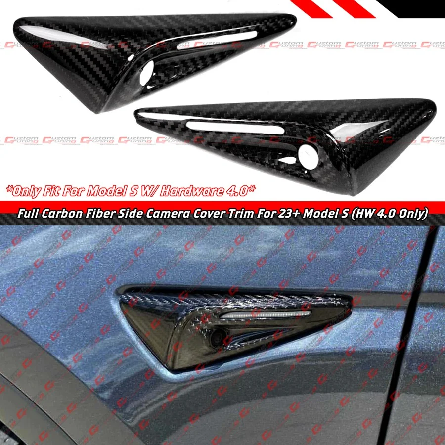 For 2023-2025 Tesla Model S HW 4.0 Full Carbon Fiber Side Camera Cover Cap Trim - Image 2