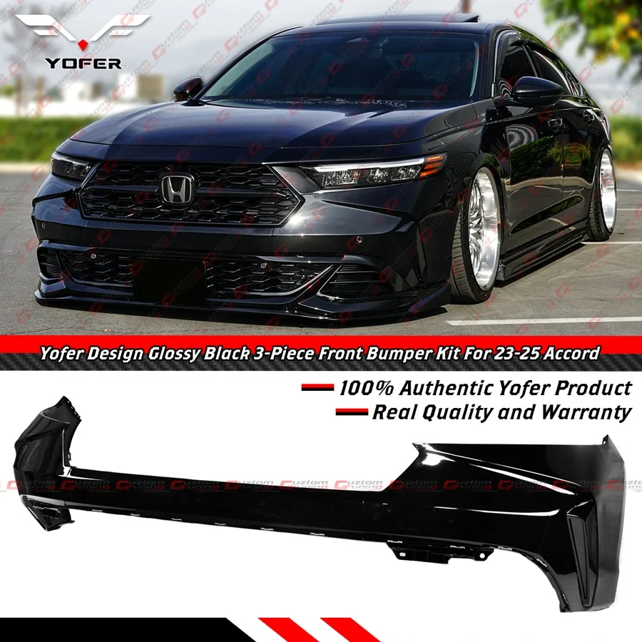 For 2023-2026 Honda Accord Yofer Crystal Black 3 Piece Front Bumper Replacement Kit - Image 2