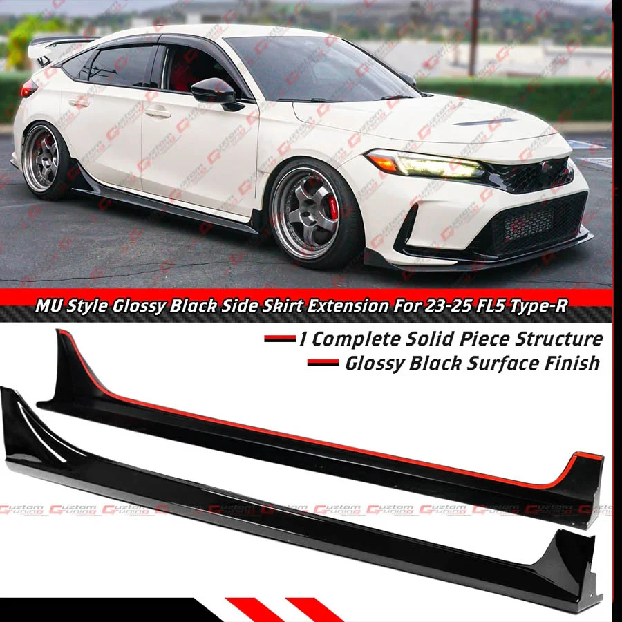 For 2023-2026 Honda Civic Type-R FL5 MU Style Gloss Black Side Skirt Extension
