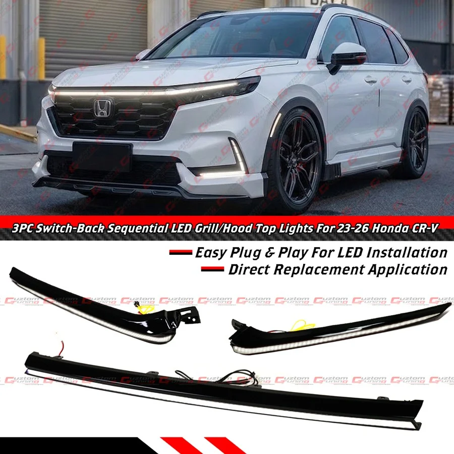 For 2023-2026 Honda CR-V Front Grill Hood Top Switch-Back Sequential DRL LED Lights - Image 2