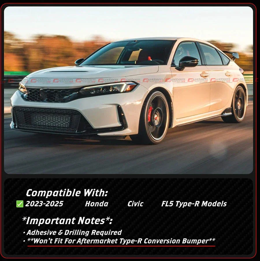 For 2023-2026 Honda Civic Type-R FL5 CTM V2 Carbon Fiber Front Bumper Lip Splitter - Image 3