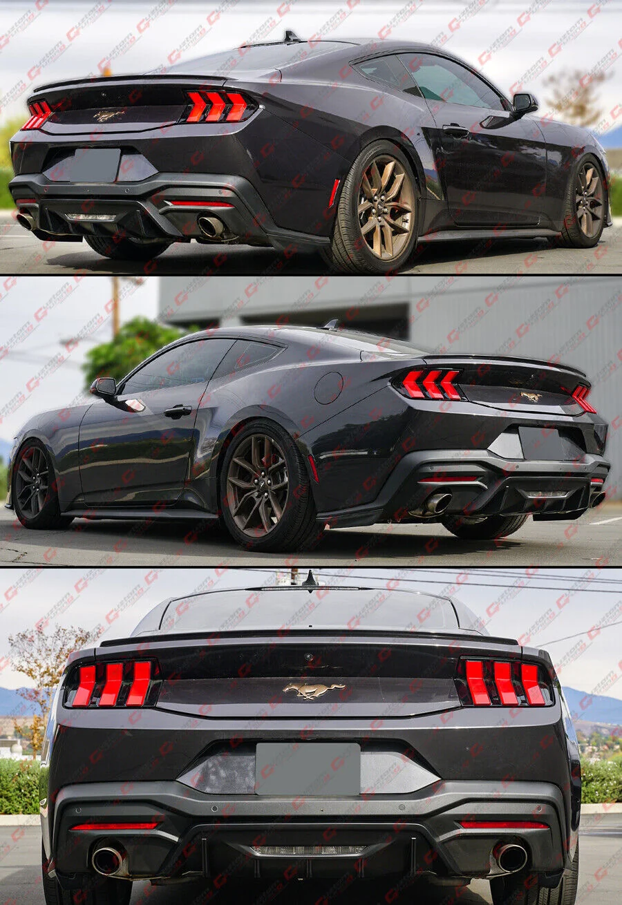 For 2024-2025 Ford Mustang GT EcoBoost V2 Matt Black Rear Diffuser + Corner Splitter Kits - Image 3