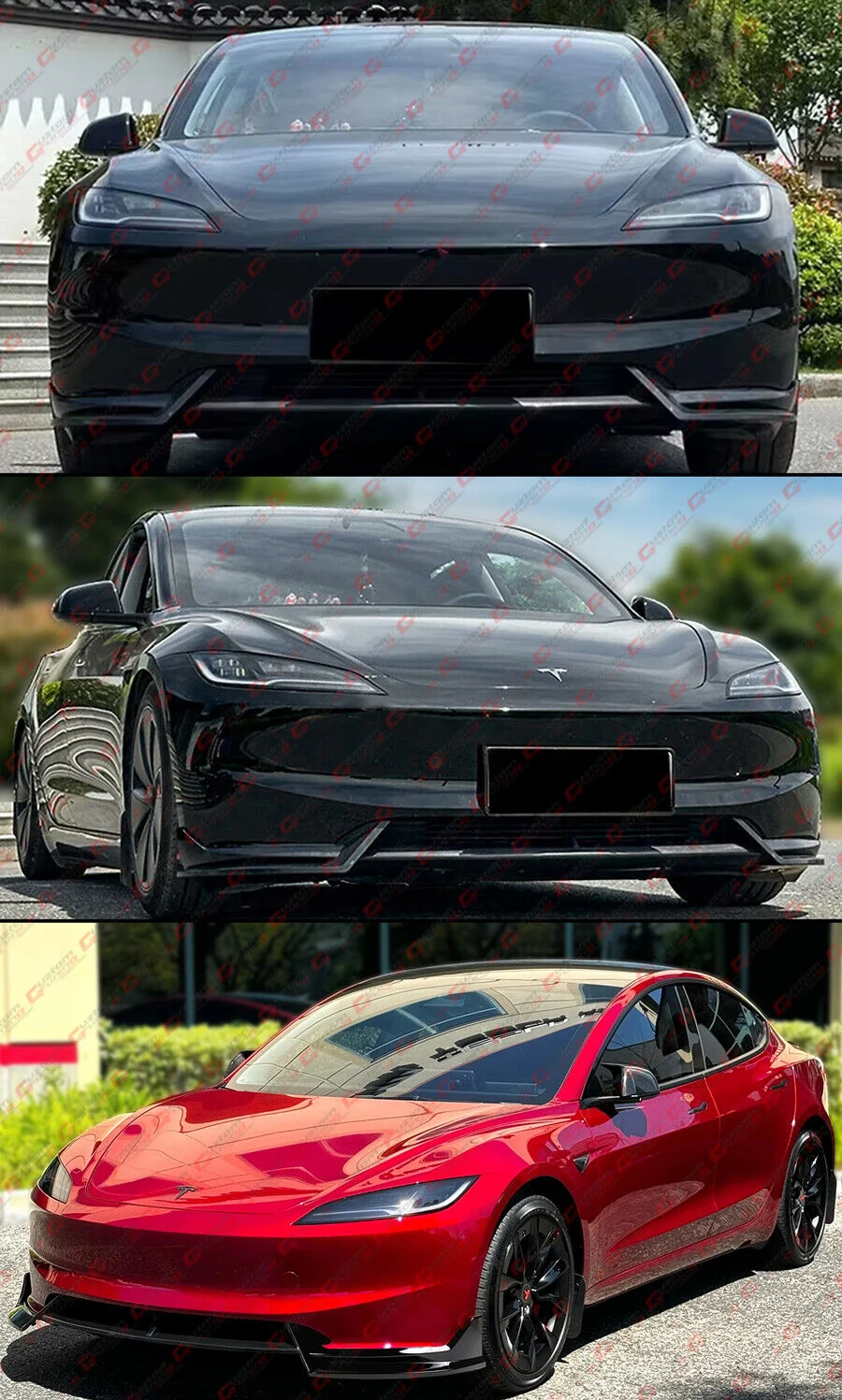 For 2024-2025 Tesla Model 3 Highland AD Winglet Style Gloss Black Front Lip Splitter - Image 5