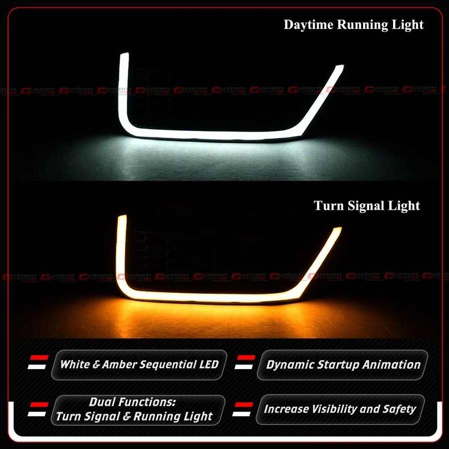 For 2024-2026 Mustang Dark Horse Coupe Gloss Black Front Bumper Sequential LED DRL Fog Light Cover - Image 3