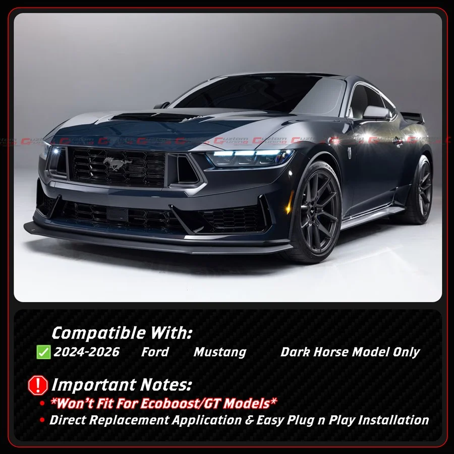 For 2024-2026 Mustang Dark Horse Coupe Gloss Black Front Bumper Sequential LED DRL Fog Light Cover - Image 4