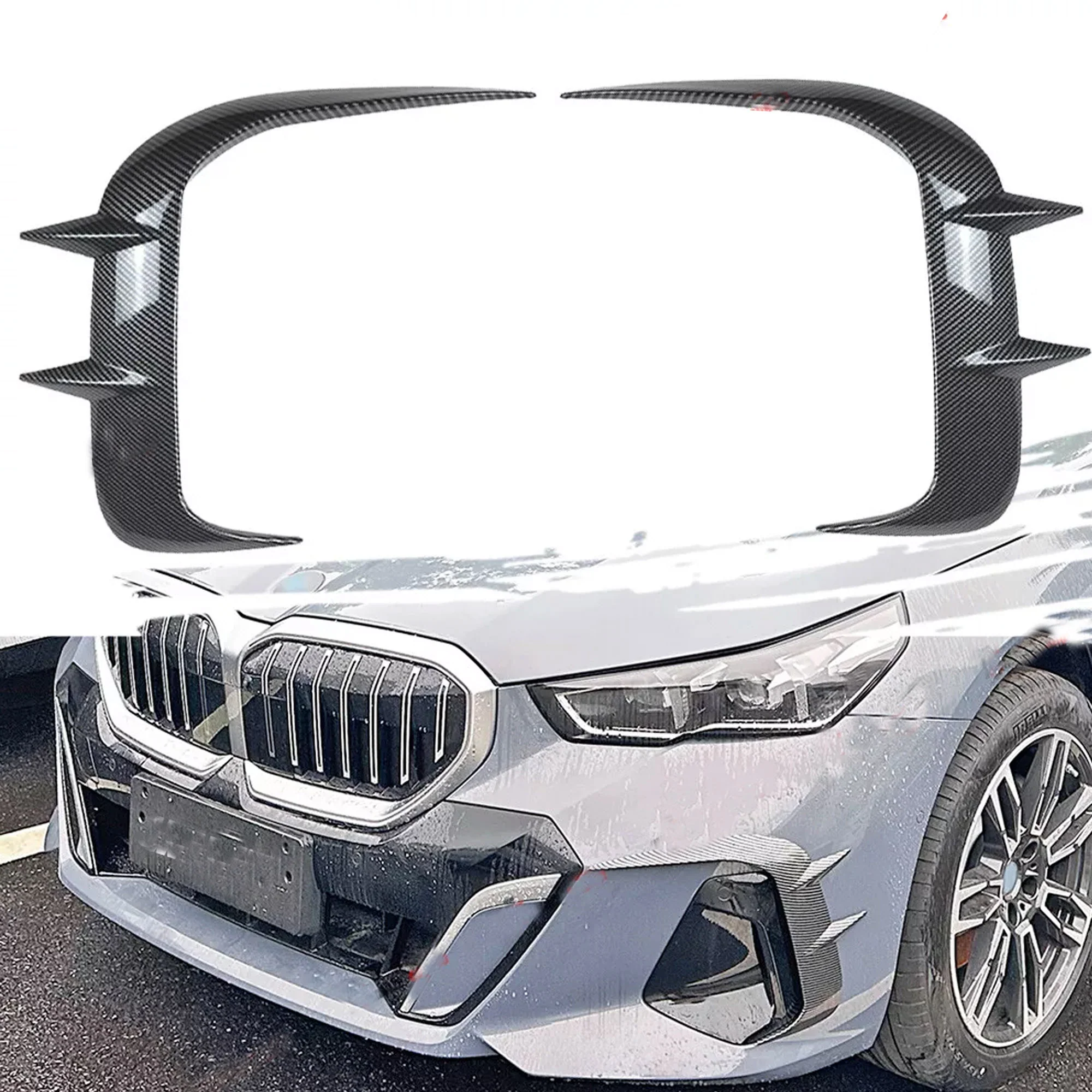For 2024-2026 BMW 5 Sereies G60 M-Sport Front Bumper Side Blade Canards Splitter Carbon Style