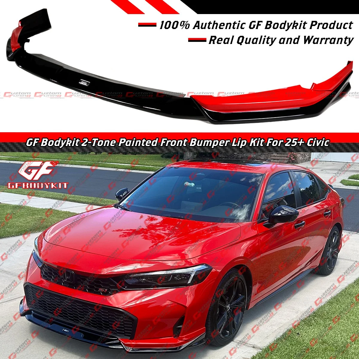For 2025-2026 Honda Civic 11.5th Rallye Red Black Front Bumper Lip Splitter