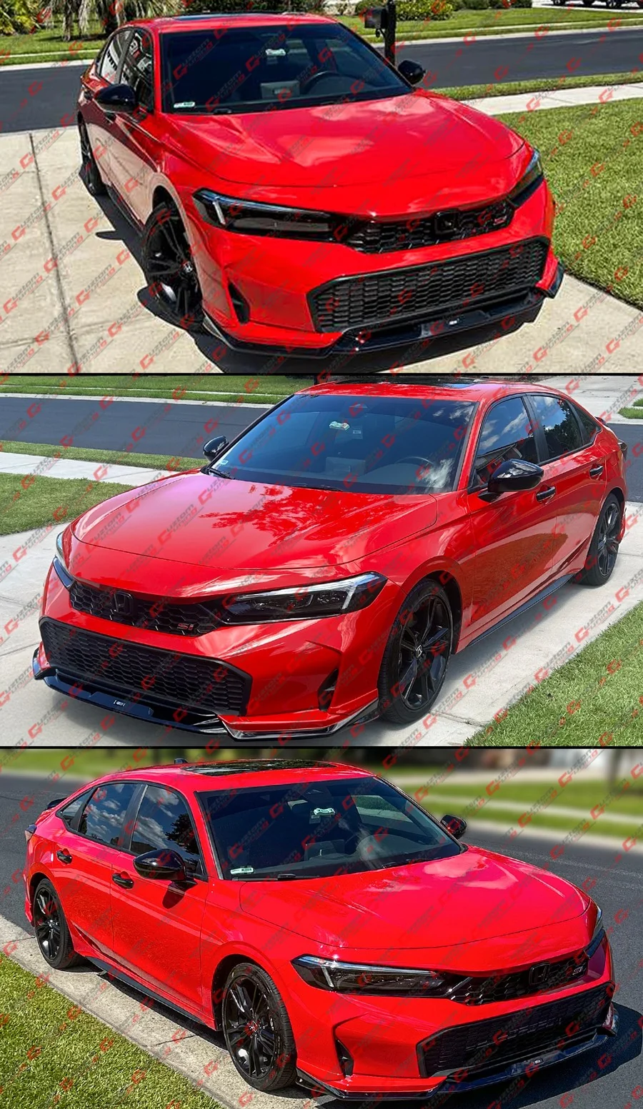 For 2025-2026 Honda Civic 11.5th Rallye Red Black Front Bumper Lip Splitter - Image 9