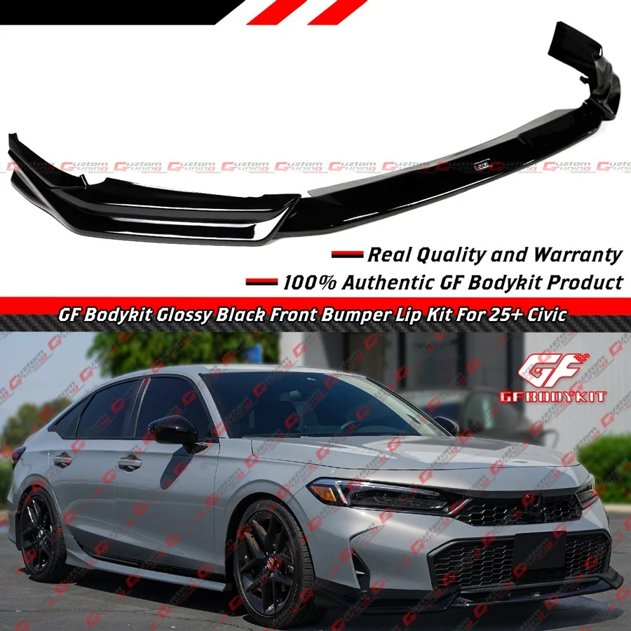 For 2025-2026 Honda Civic GF Bodykit Gloss Black Pearl Front Bumper Lip Splitter - Image 2