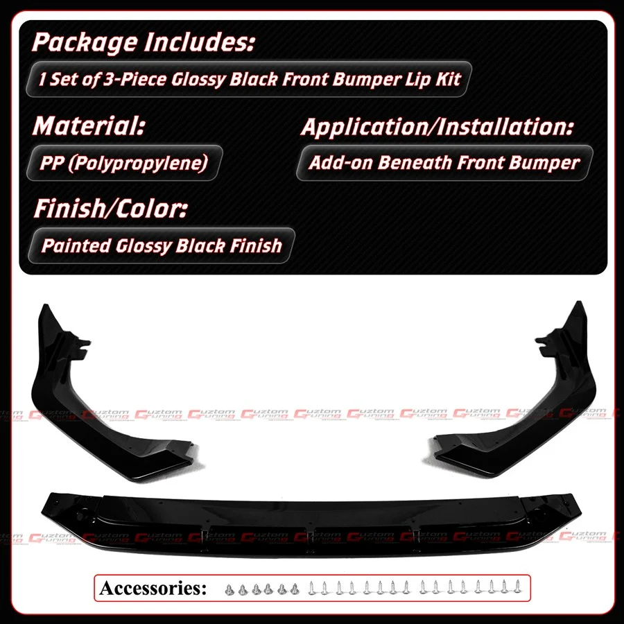For 2025-2026 Honda Civic Sedan Hatchback V2 Gloss Black Front Bumper Lip Splitter - Image 4