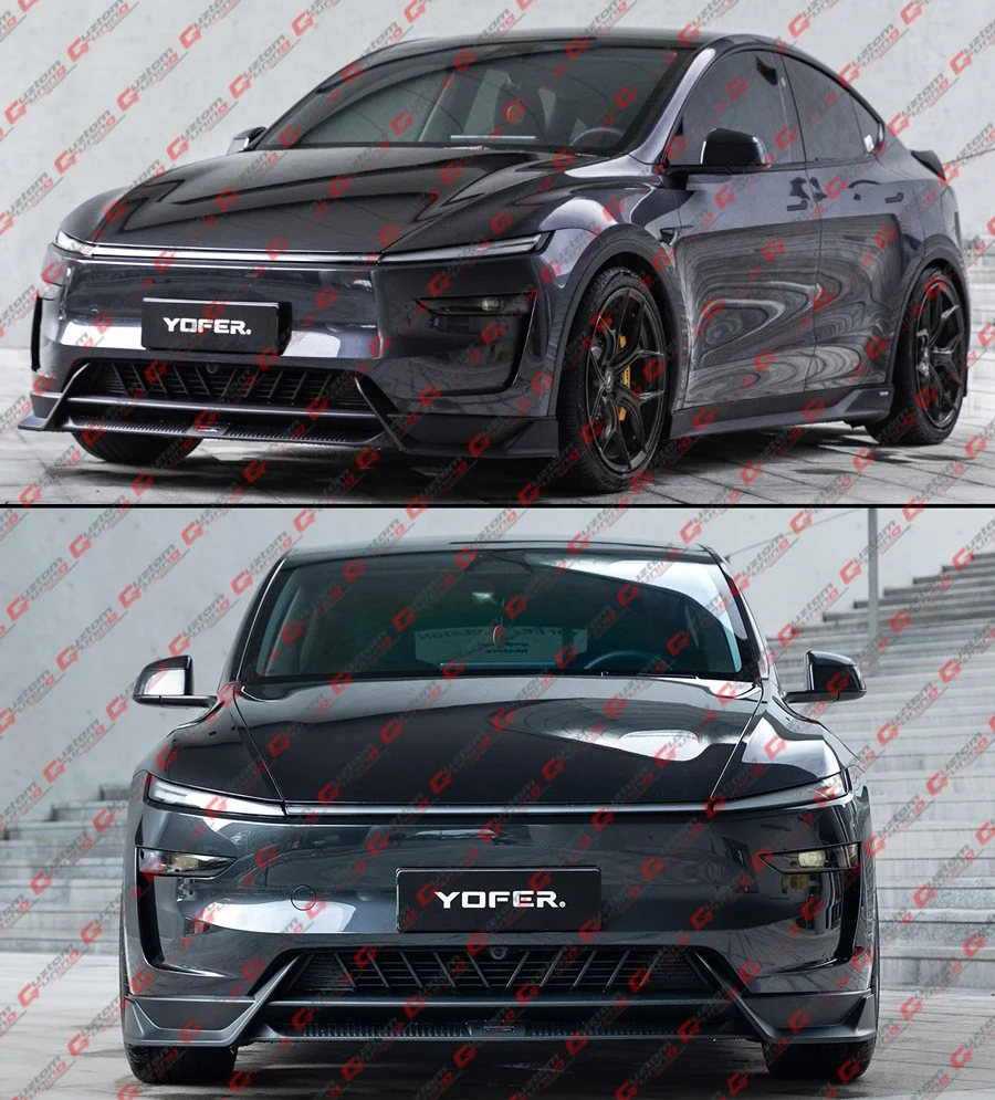 For 2025-2026 Tesla Model Y Juniper Matte Black Front Bumper Lip Kit By Yofer - Image 9