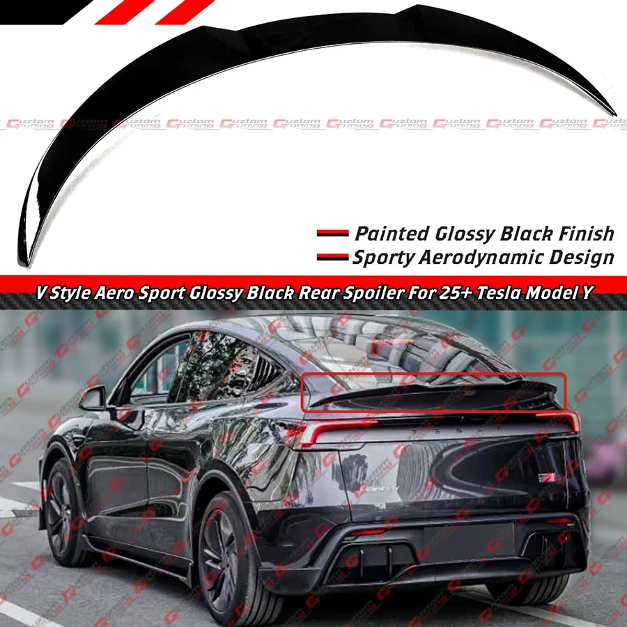 For 2025-2026 Tesla Model Y Juniper V Style Aero Gloss Black Rear Trunk Spoiler - Image 2