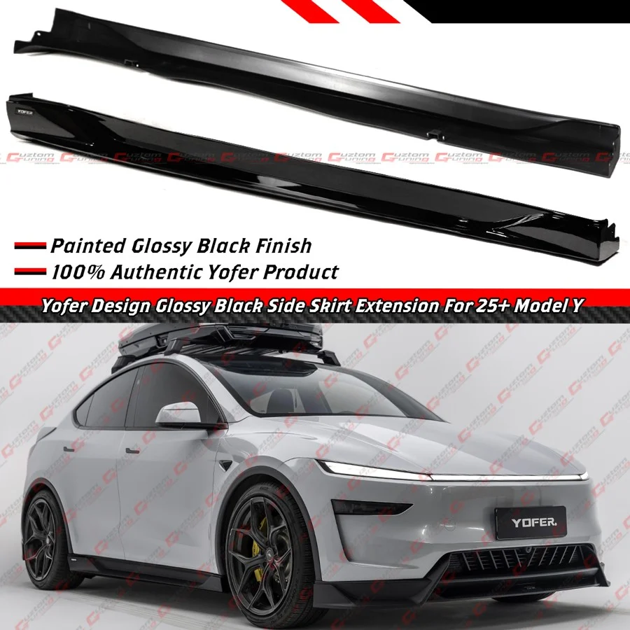 For 2025-2026 Tesla Model Y Juniper Yofer Design Gloss Black Side Skirt Extension - Image 2