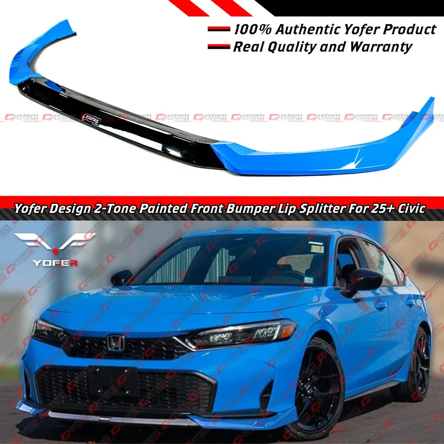 For 2025-2026 Honda Civic Yofer Boost Blue Black 2 Tone Front Bumper Lip Splitter - Image 2