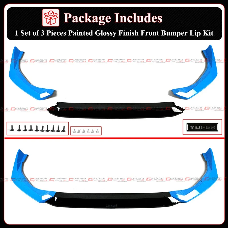 For 2025-2026 Honda Civic Yofer Boost Blue Black 2 Tone Front Bumper Lip Splitter - Image 4