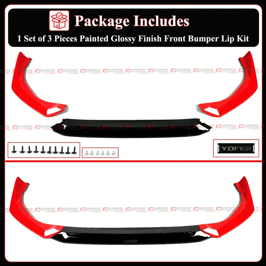 For 2025-2026 Honda Civic 11.5th Yofer Rallye Red Black 2 Tone Front Bumper Lip Splitter - Image 4