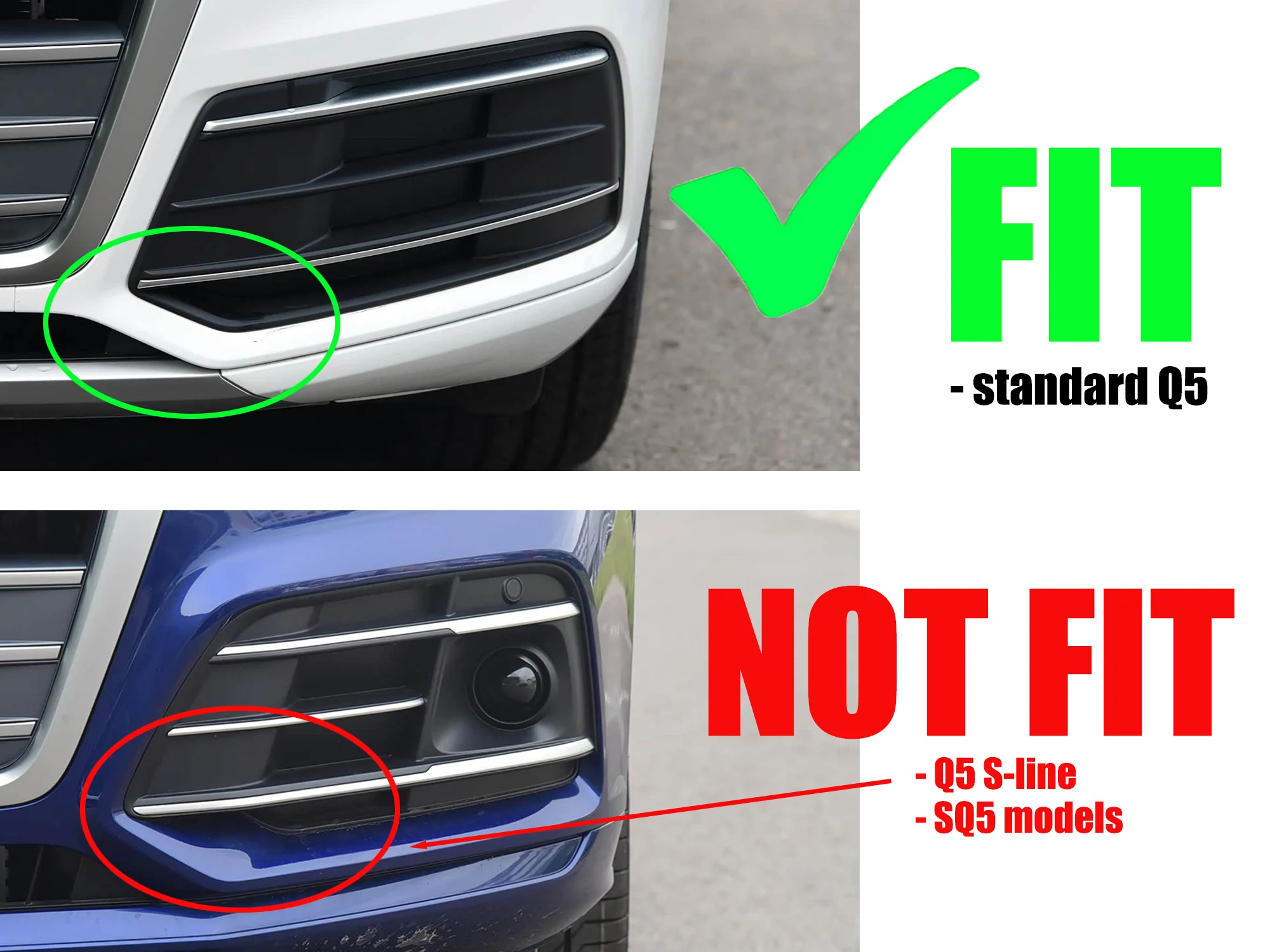 Gloss Black Front Fog Light Cover Grill For 2018-2020 AUDI Q5 NON-Sline Base Bumper - Image 3