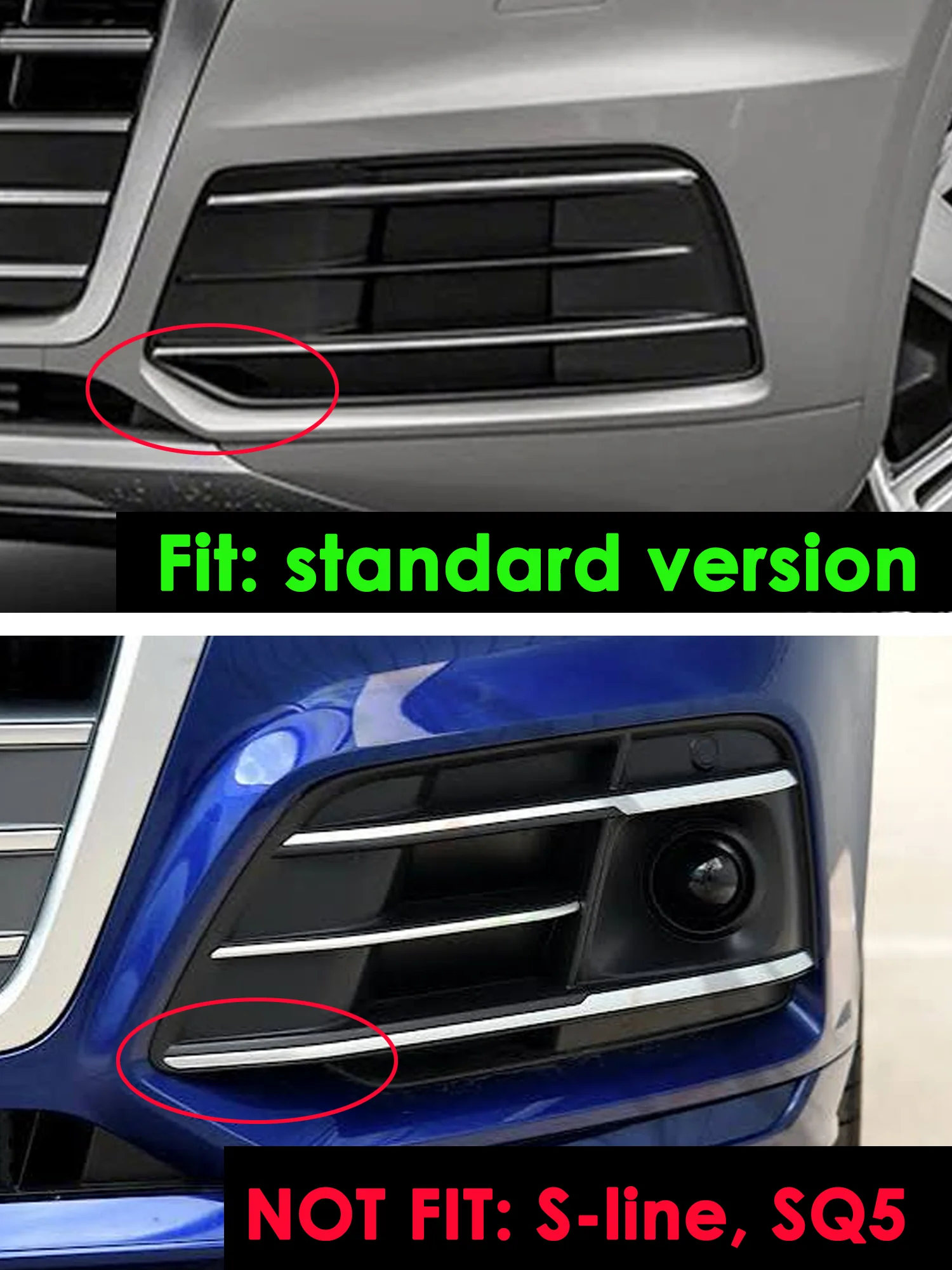 For Audi Q5 Non S-line 2018-2020 Gloss Black Front Honeycomb Mesh Grill+Fog Lamp Cover Bezels - Image 3
