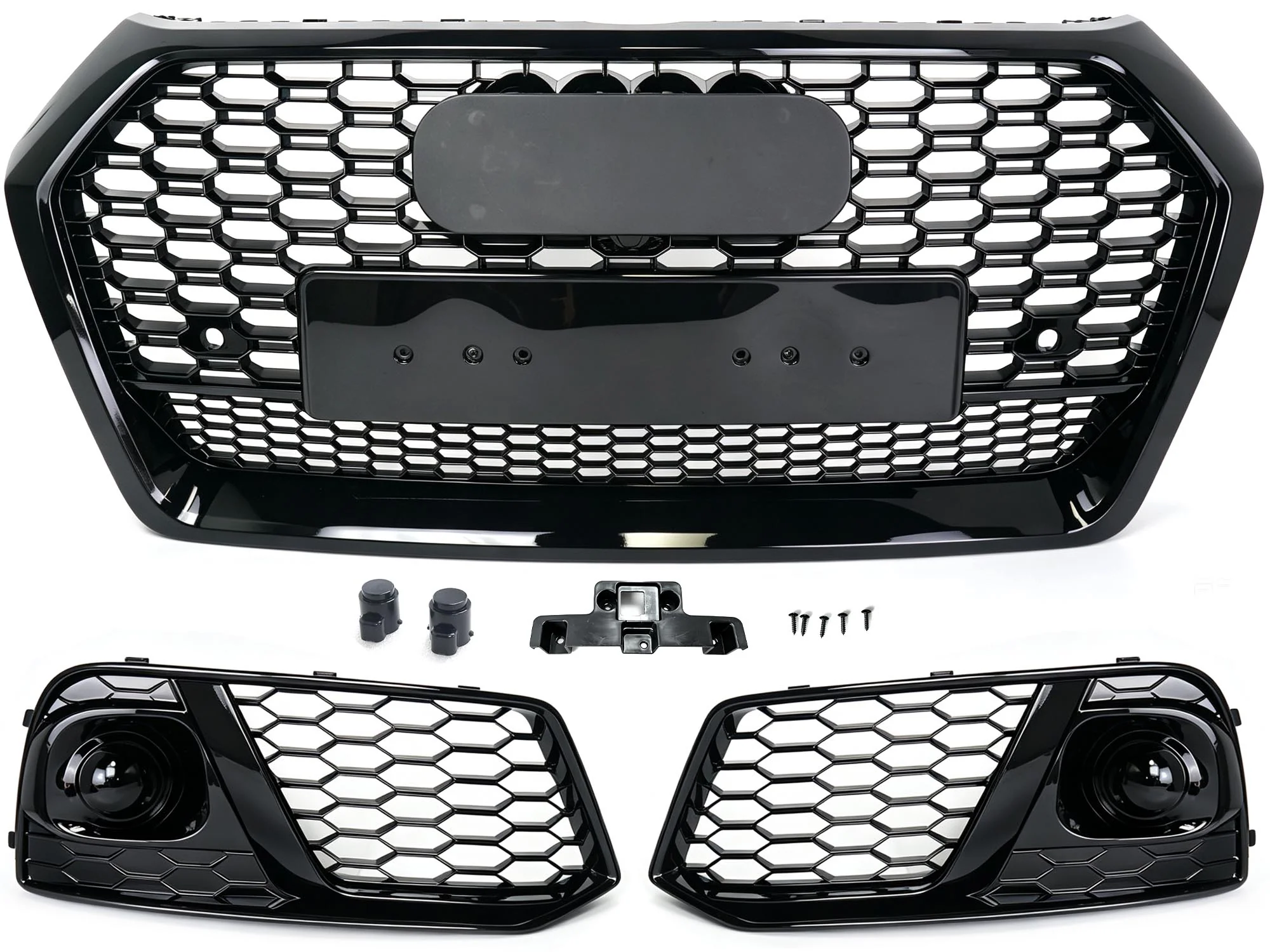 For Audi Q5 Non S-line 2018-2020 Gloss Black Front Honeycomb Mesh Grill+Fog Lamp Cover Bezels - Image 5