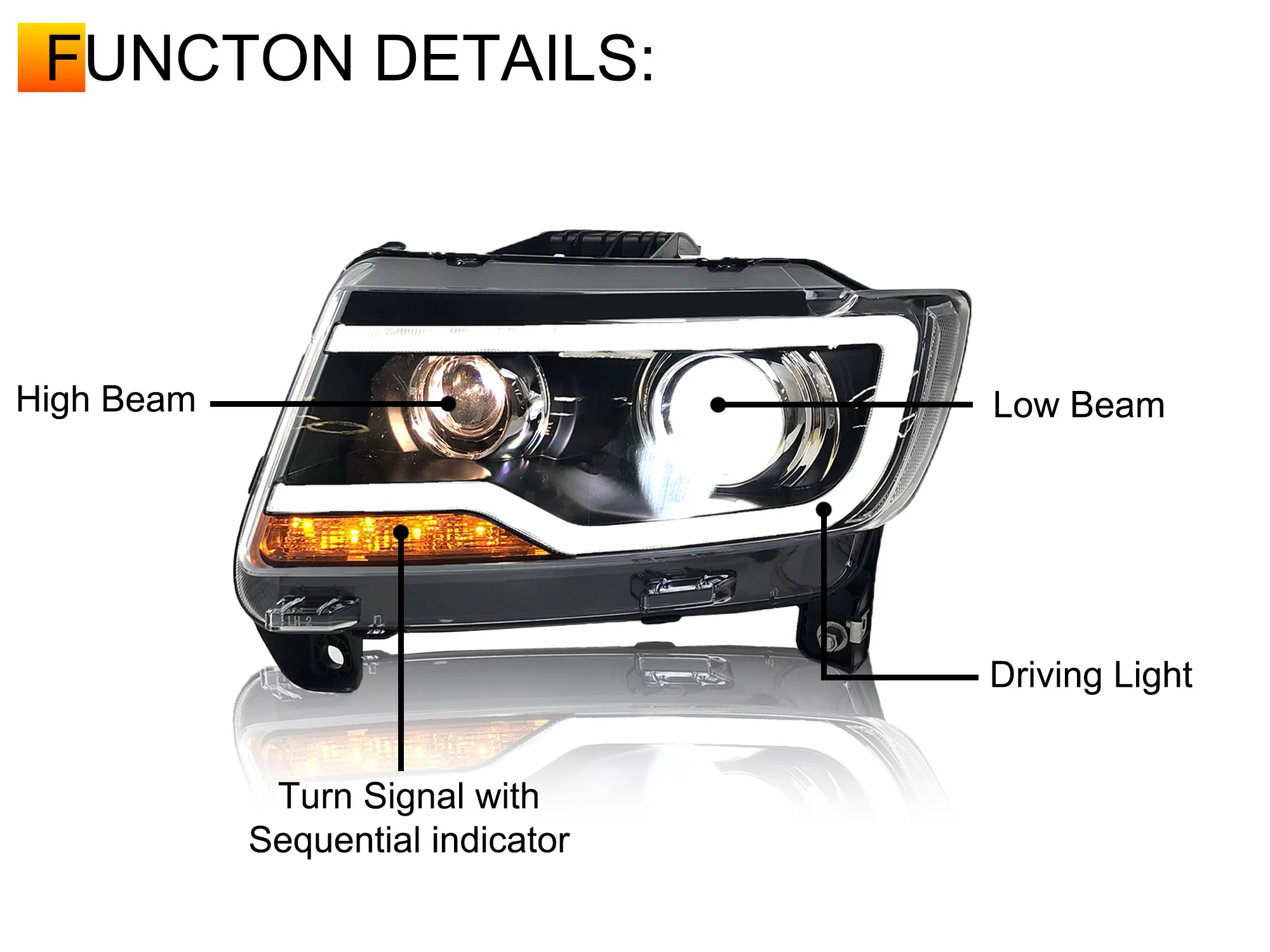 For Jeep Compass 2011-2017 Dark Headlight Low/High Beam Pair - Image 12