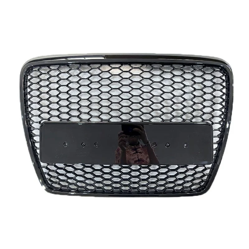 Front Bumper Center Grille Honeycomb Grill Gloss Black For Audi A6 C6 2004-2008 - Image 2