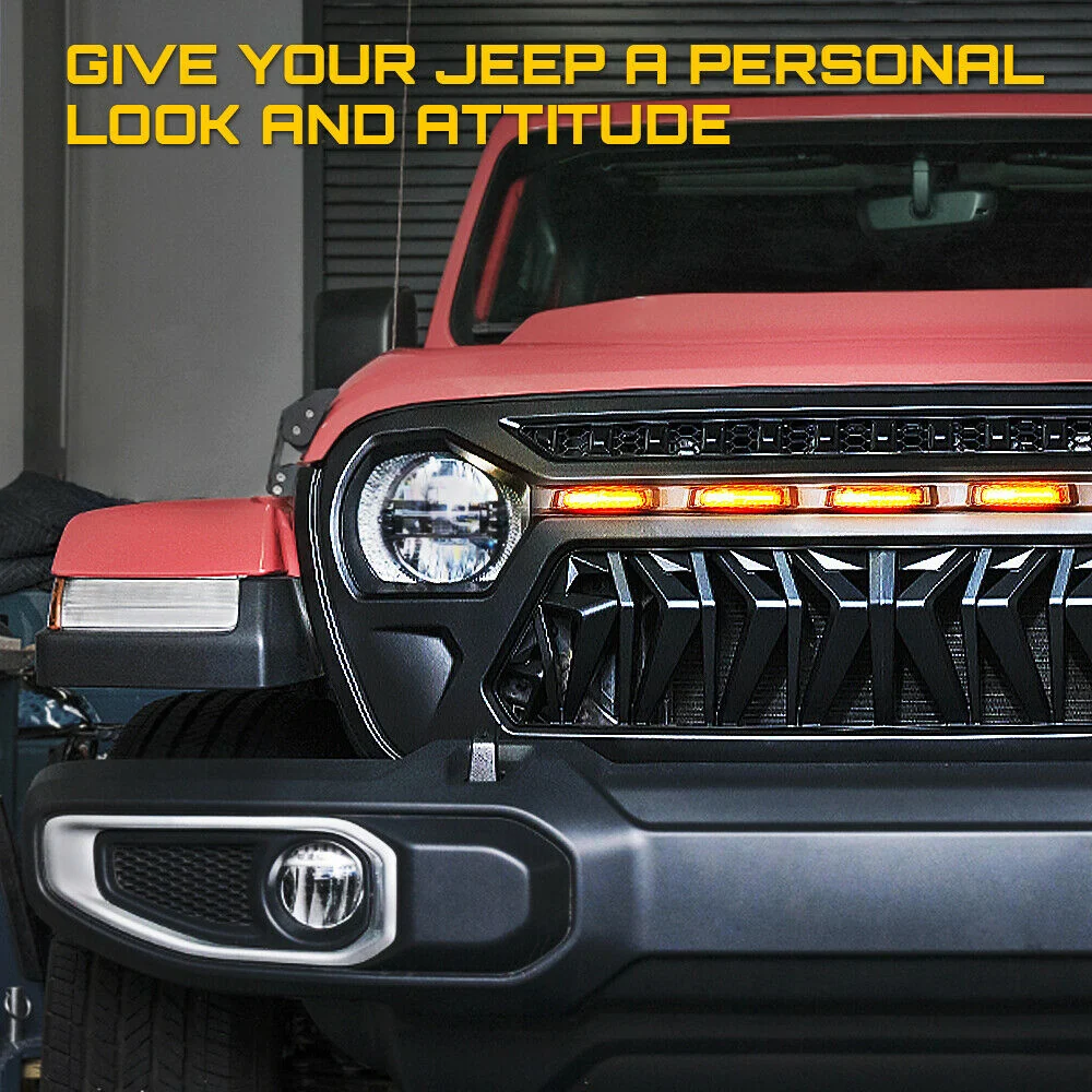 Front Bumper Grill Grille w/ Lights for Jeep Wrangler JL Gladiator JT 2019-2023 - Image 5