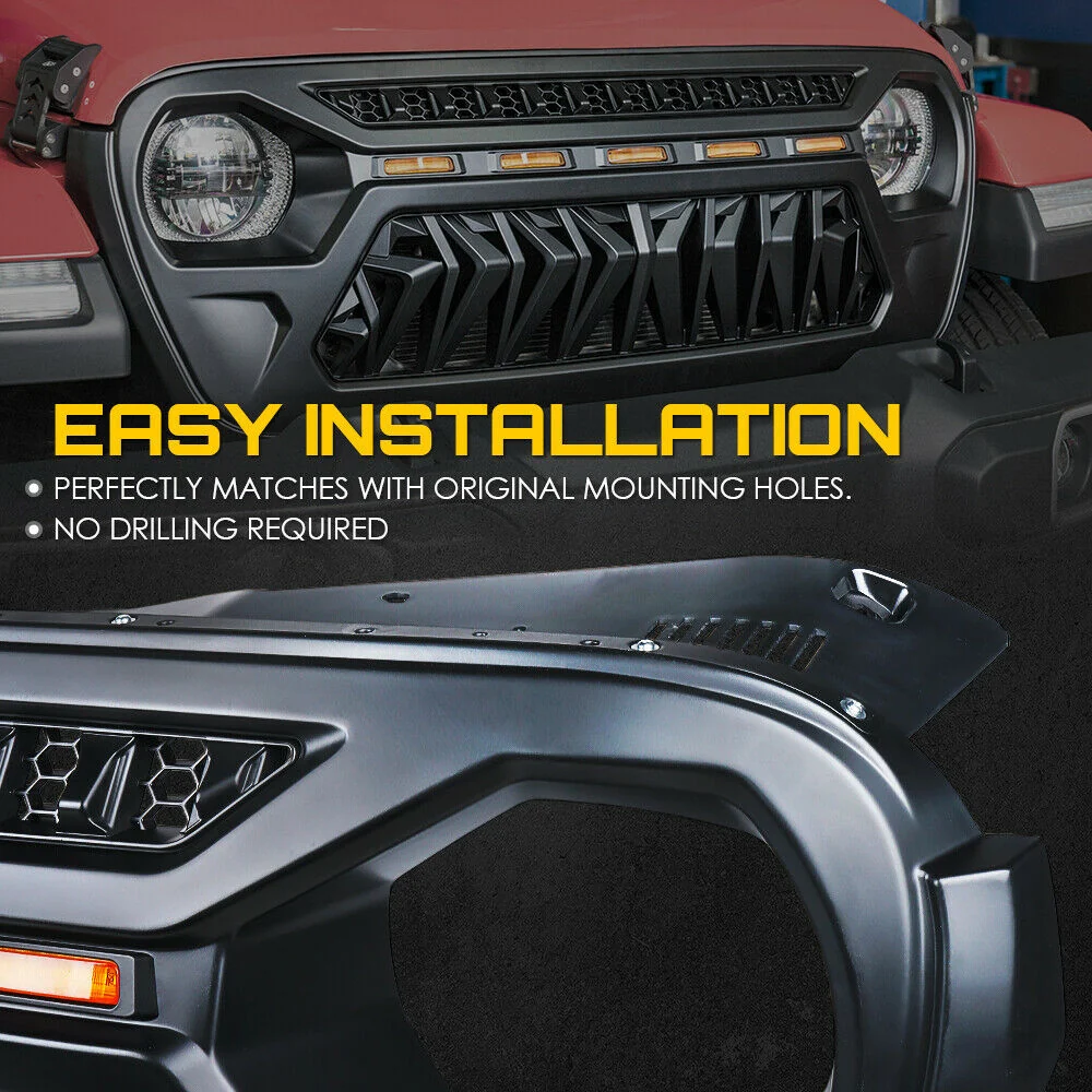 Front Bumper Grill Grille w/ Lights for Jeep Wrangler JL Gladiator JT 2019-2023 - Image 7
