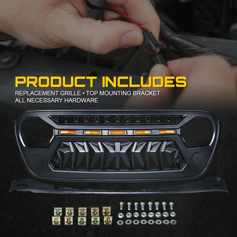 Front Bumper Grill Grille w/ Lights for Jeep Wrangler JL Gladiator JT 2019-2023 - Image 8