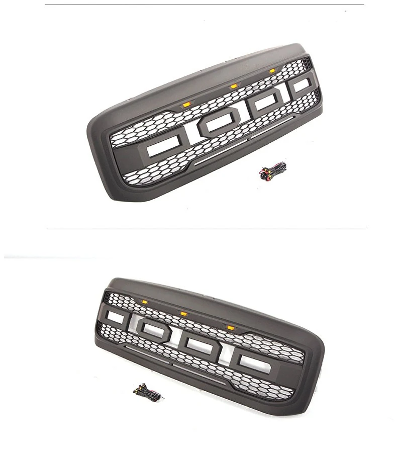 Front Bumper Grille Mesh Grill W/LEDs Matte Black ABS for Ford F250 1999-2004 - Image 4