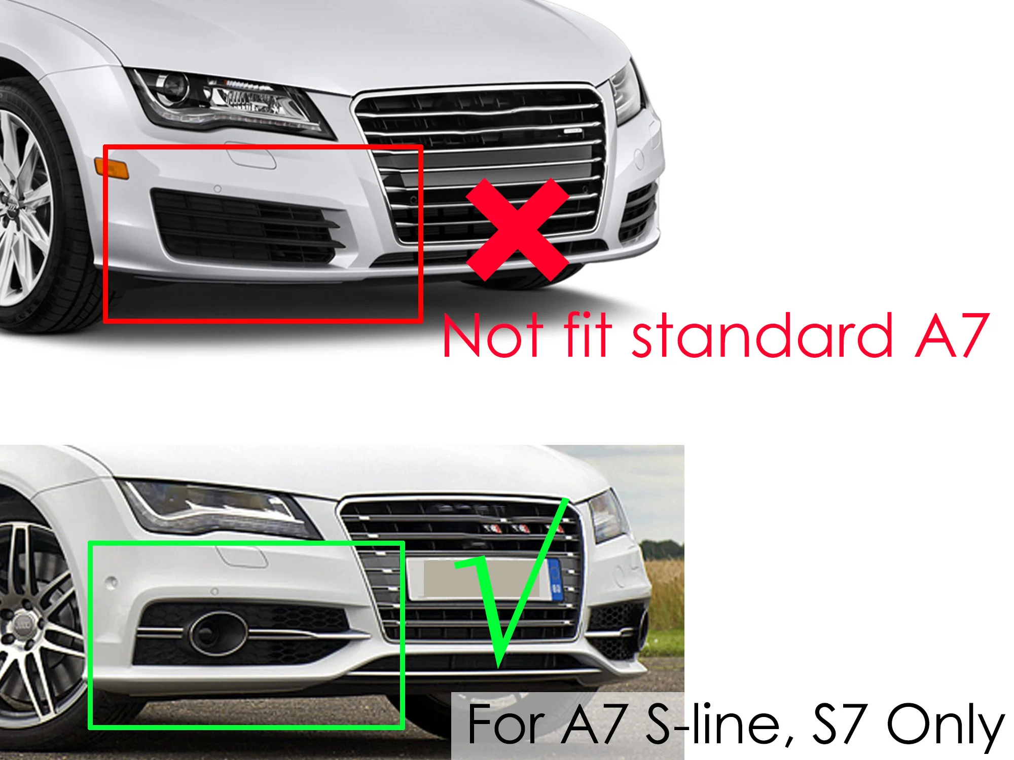 Left+Right Front Bumper Lower Fog Light Cover Grille for Audi A7 S-Line / S7 2012–2015 - Image 3
