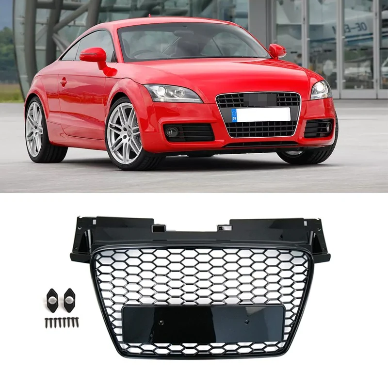 Front Bumper Radiator Grille Hex Grill Gloss Black For Audi TT TTS MK2 2007-2014 - Image 2
