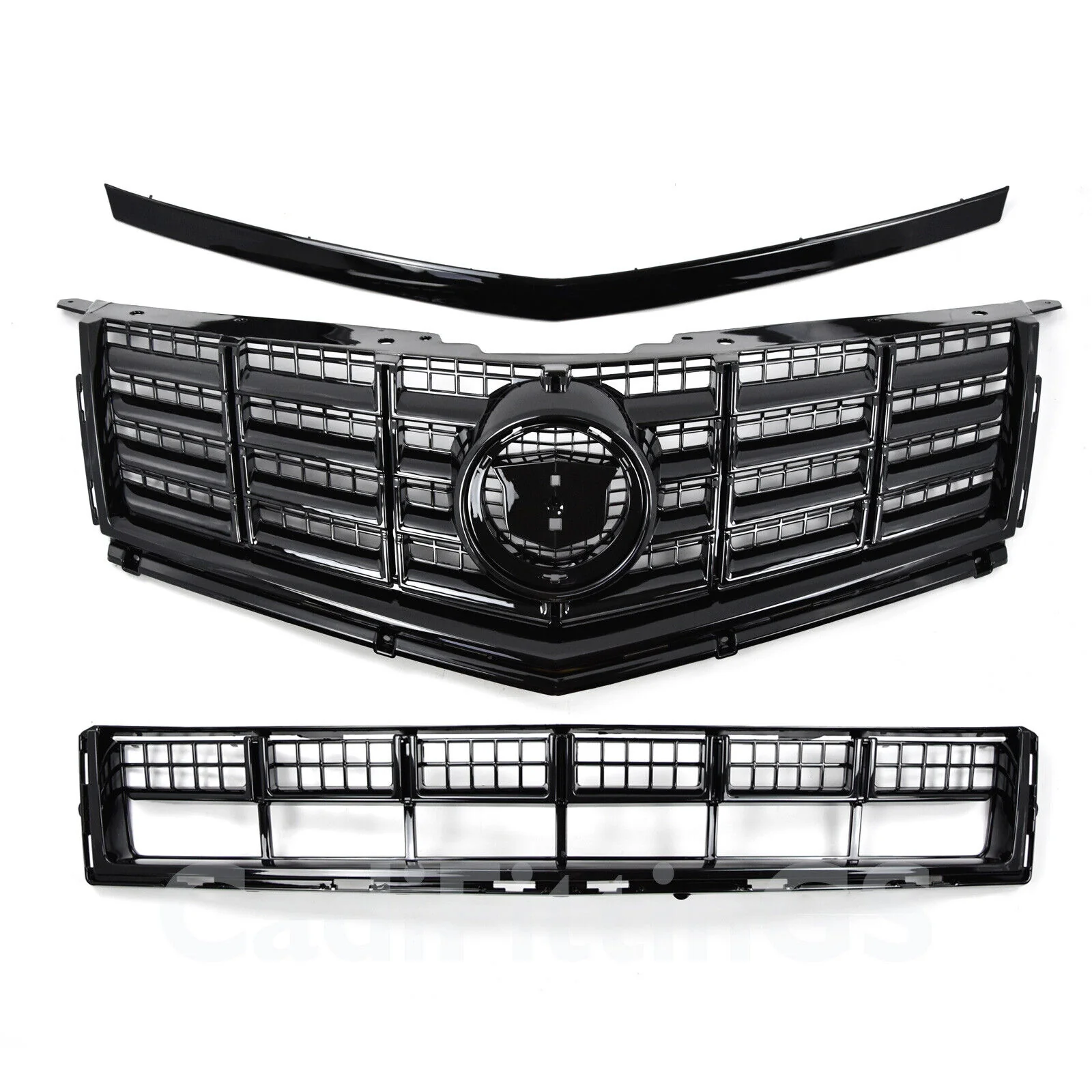 Front Bumper Upper Lower Grille Black 2013-2016 Cadillac SRX - Image 2