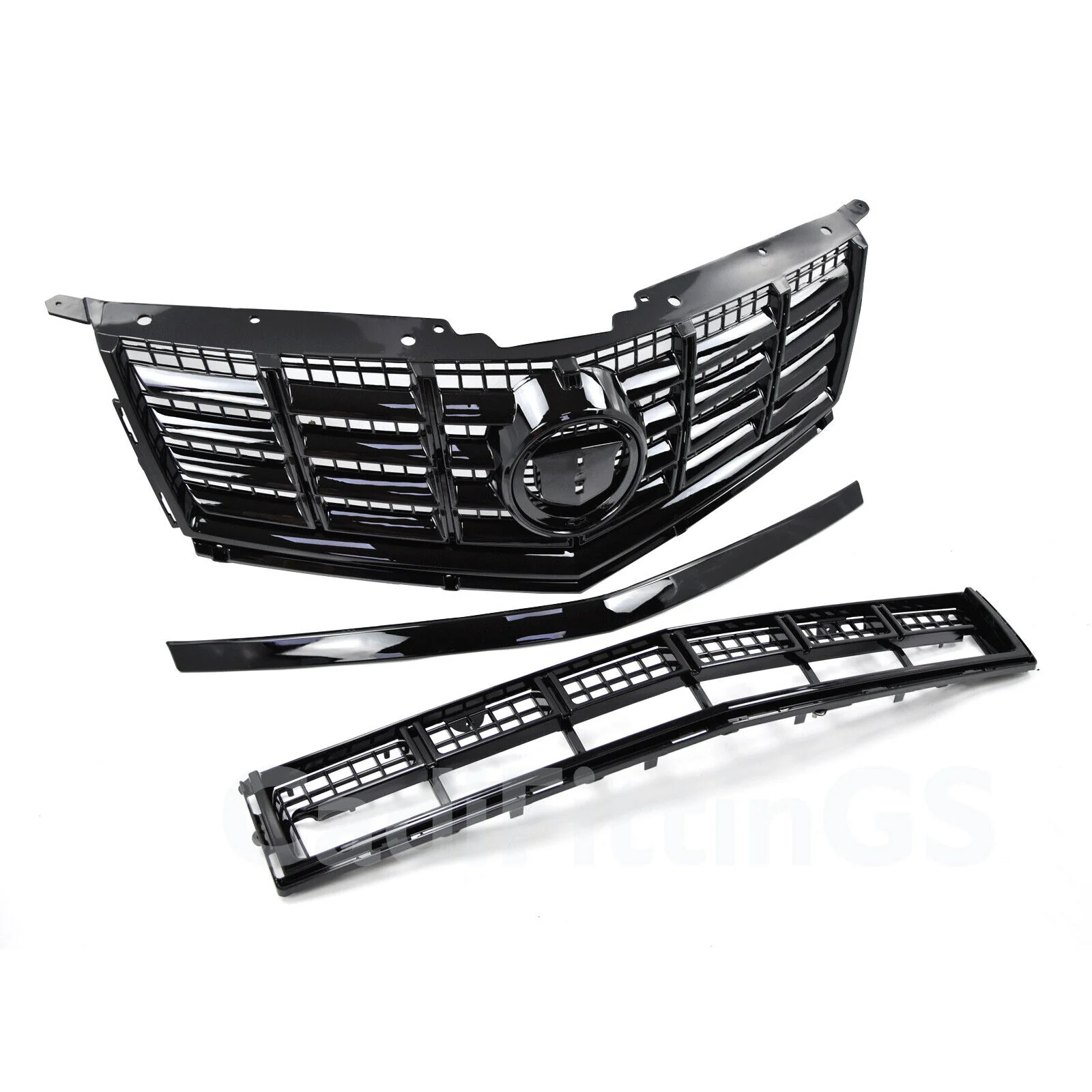 Front Bumper Upper Lower Grille Black 2013-2016 Cadillac SRX - Image 3