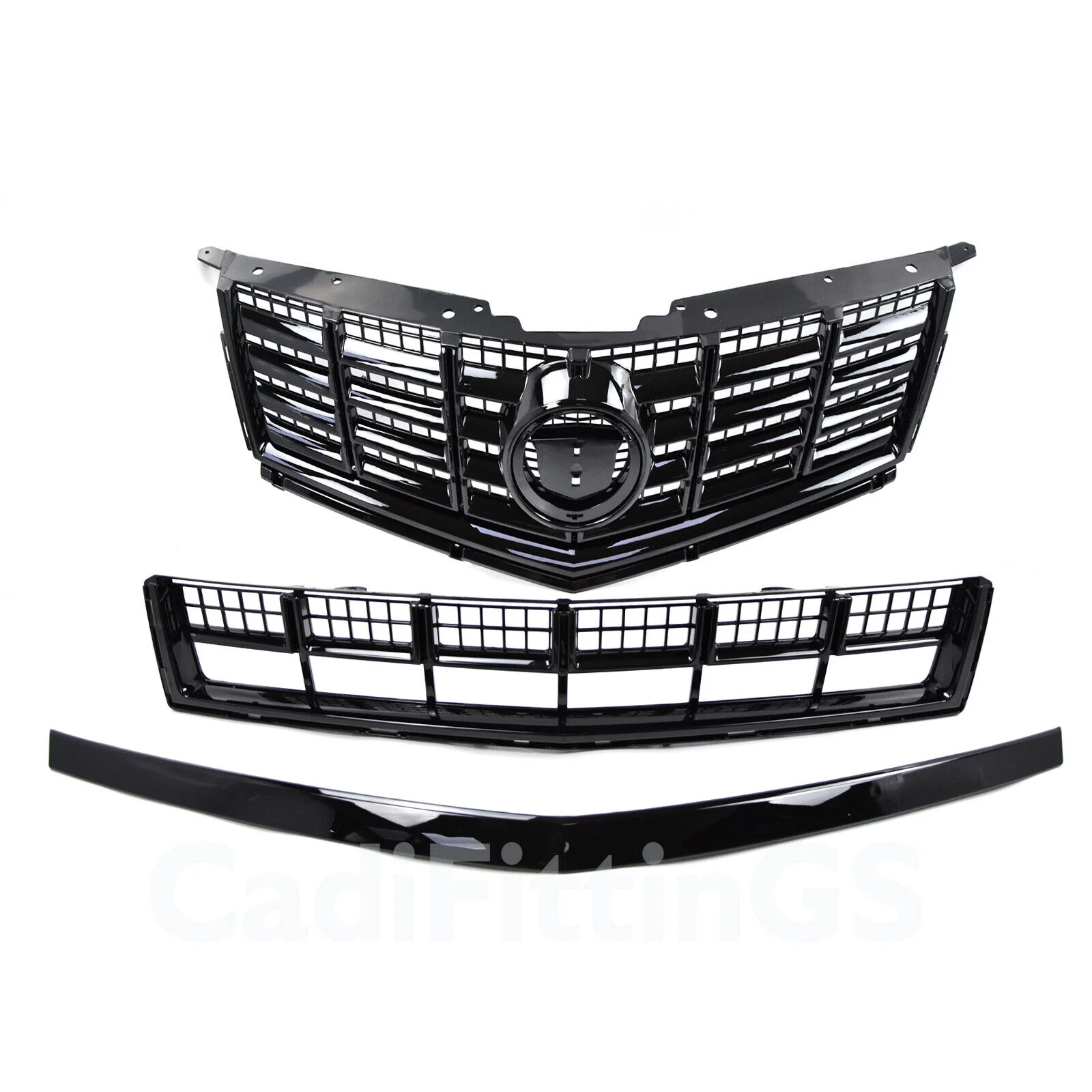 Front Bumper Upper Lower Grille Black 2013-2016 Cadillac SRX - Image 4