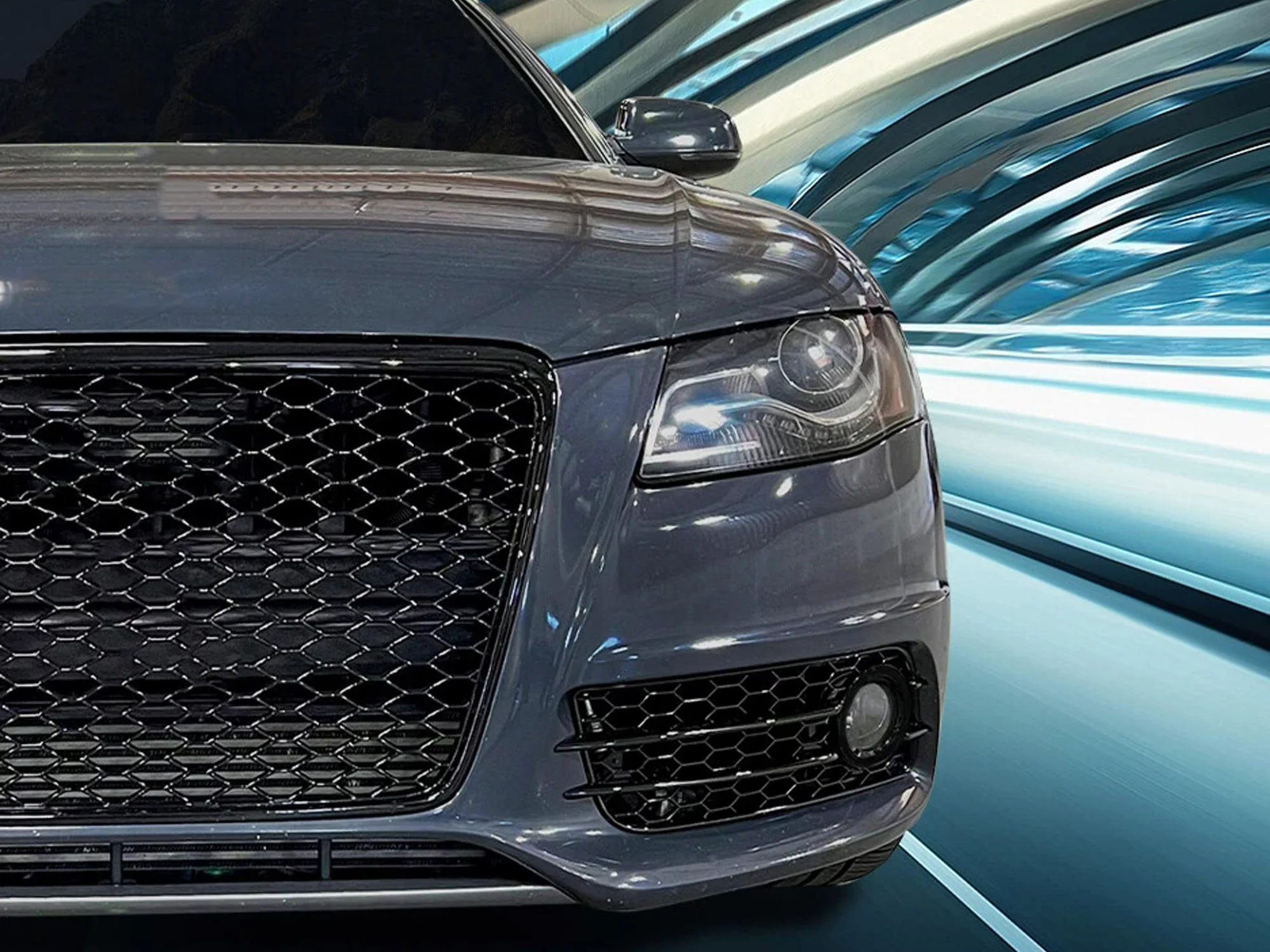 Pair L+R Fit For Audi A4 B8 S-Line S4 Bumper 2009-2012 HONEYCOMB Fog Light Lamp Cover Grille - Image 2