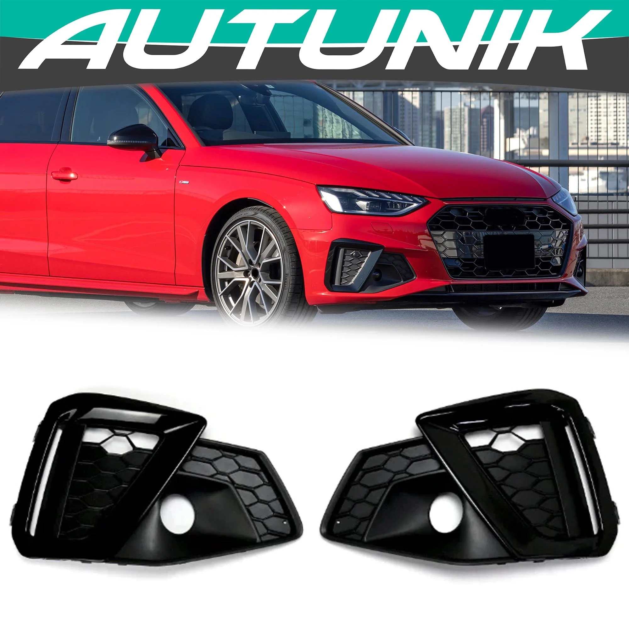 Pair L+R For AUDI A4 B9 Sline S4 2020-2025 Black Front Fog Light Grill Cover Bezels - Image 2