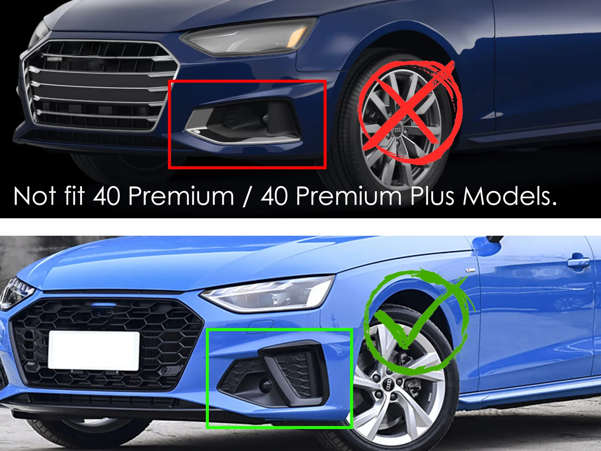 Pair L+R For AUDI A4 B9 Sline S4 2020-2025 Black Front Fog Light Grill Cover Bezels - Image 4