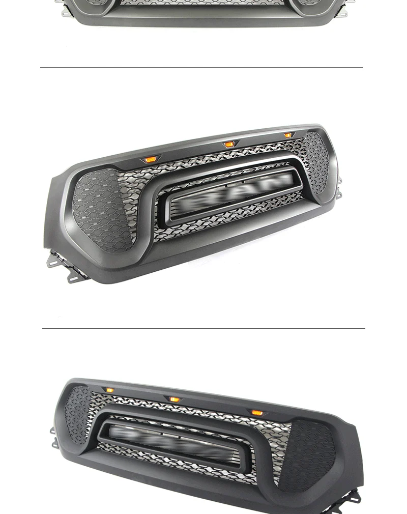 Front Grille Honeycomb Grill Matte black w/Light for Dodge Ram 1500 2019-2022 - Image 2