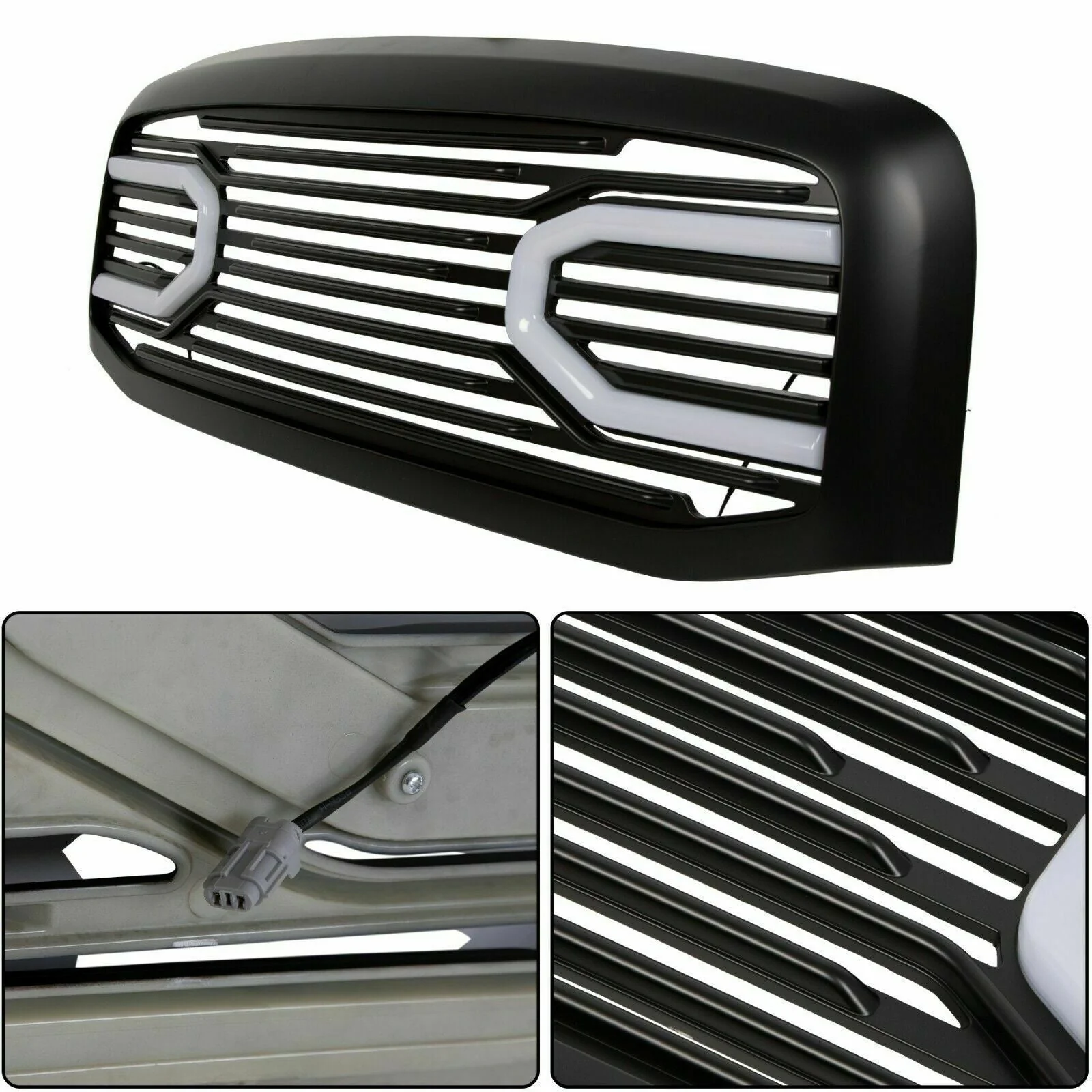 Black Front Hood Grill Bumper Grille Shell w/ LED Light for Dodge Ram 1500 2500 3500 2006-2009 - Image 10