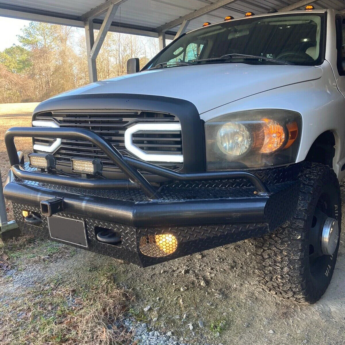 Black Front Hood Grill Bumper Grille Shell w/ LED Light for Dodge Ram 1500 2500 3500 2006-2009 - Image 4