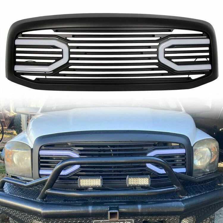 Black Front Hood Grill Bumper Grille Shell w/ LED Light for Dodge Ram 1500 2500 3500 2006-2009 - Image 5