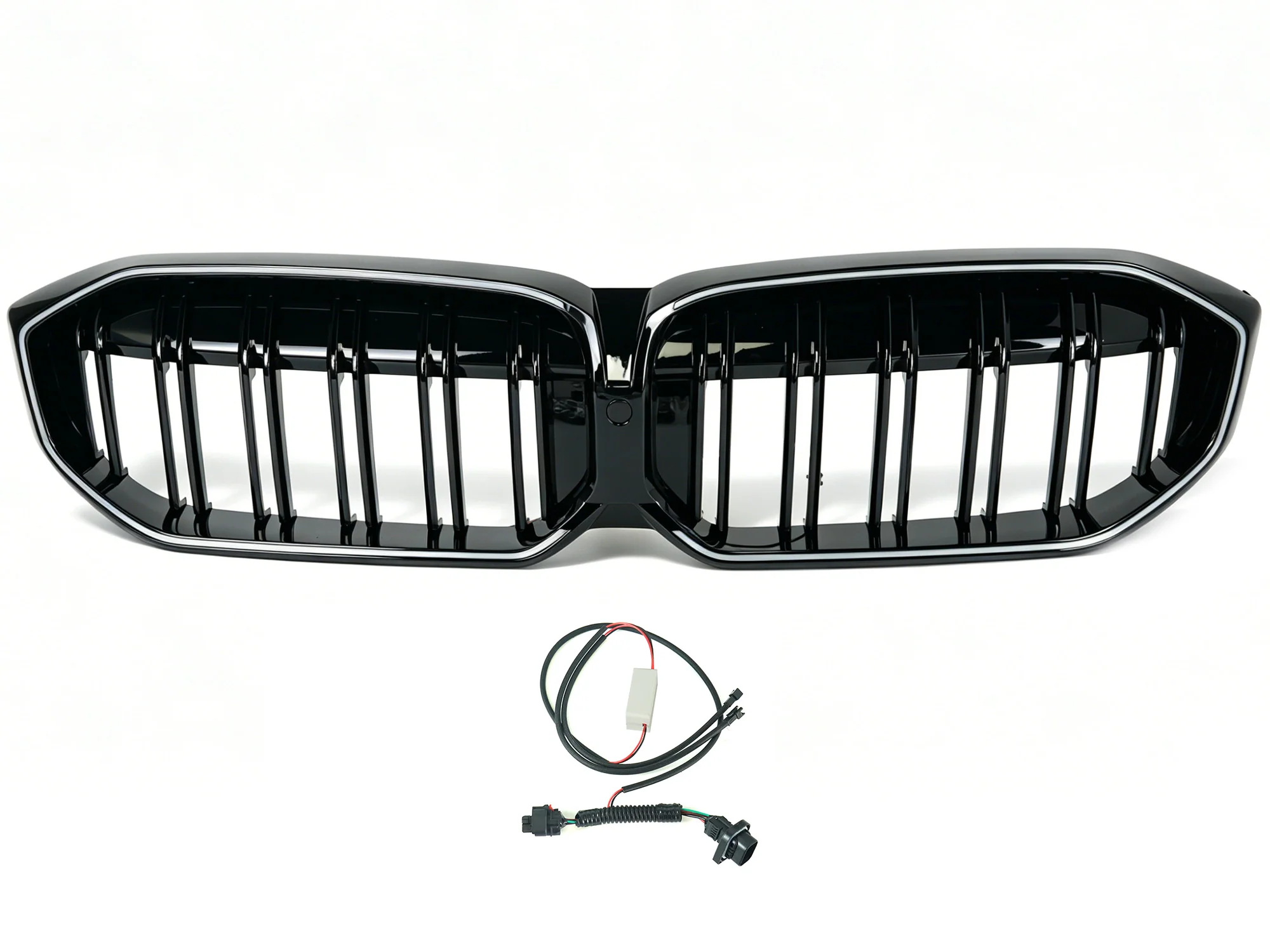 Front Kidney Grille Dual Lines W/ LED Light For BMW 3 Series G20 2023-2026 Gloss Black