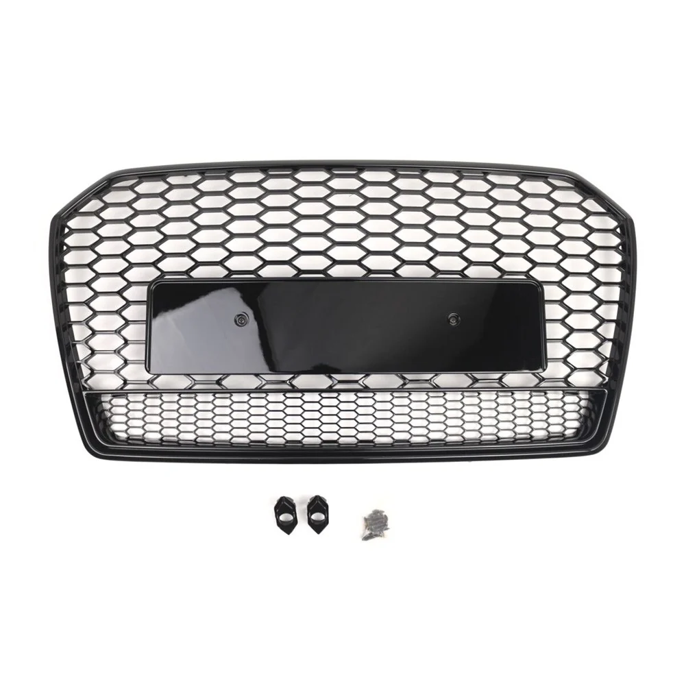 Front Mesh Honeycomb Grille Grill Gloss Black for Audi A6 S6 C7 2016-18 Facelift - Image 2
